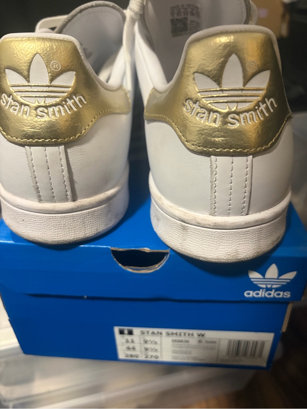 adidas White Stan Smith Sneakers with Gold Heel Accent